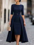 Vestido midi tipo tubo con capa superpuesta y cinturón