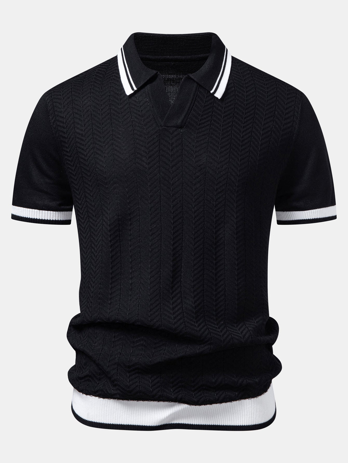 Polo de punto con cuello en V y jacquard texturizado en contraste