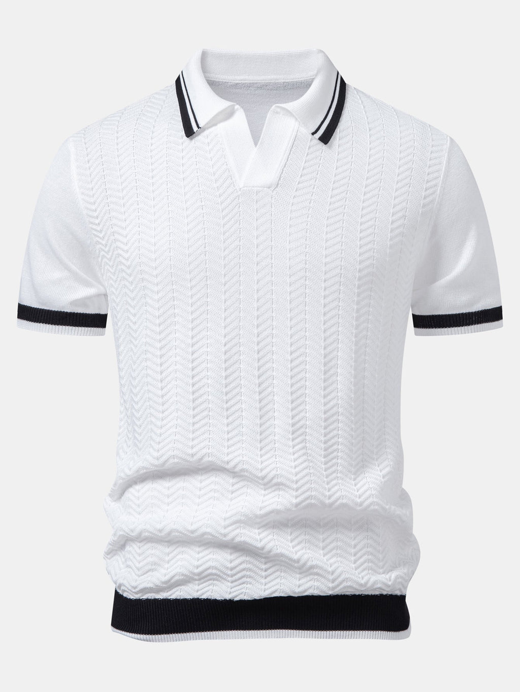 Polo de punto con cuello en V y jacquard texturizado en contraste