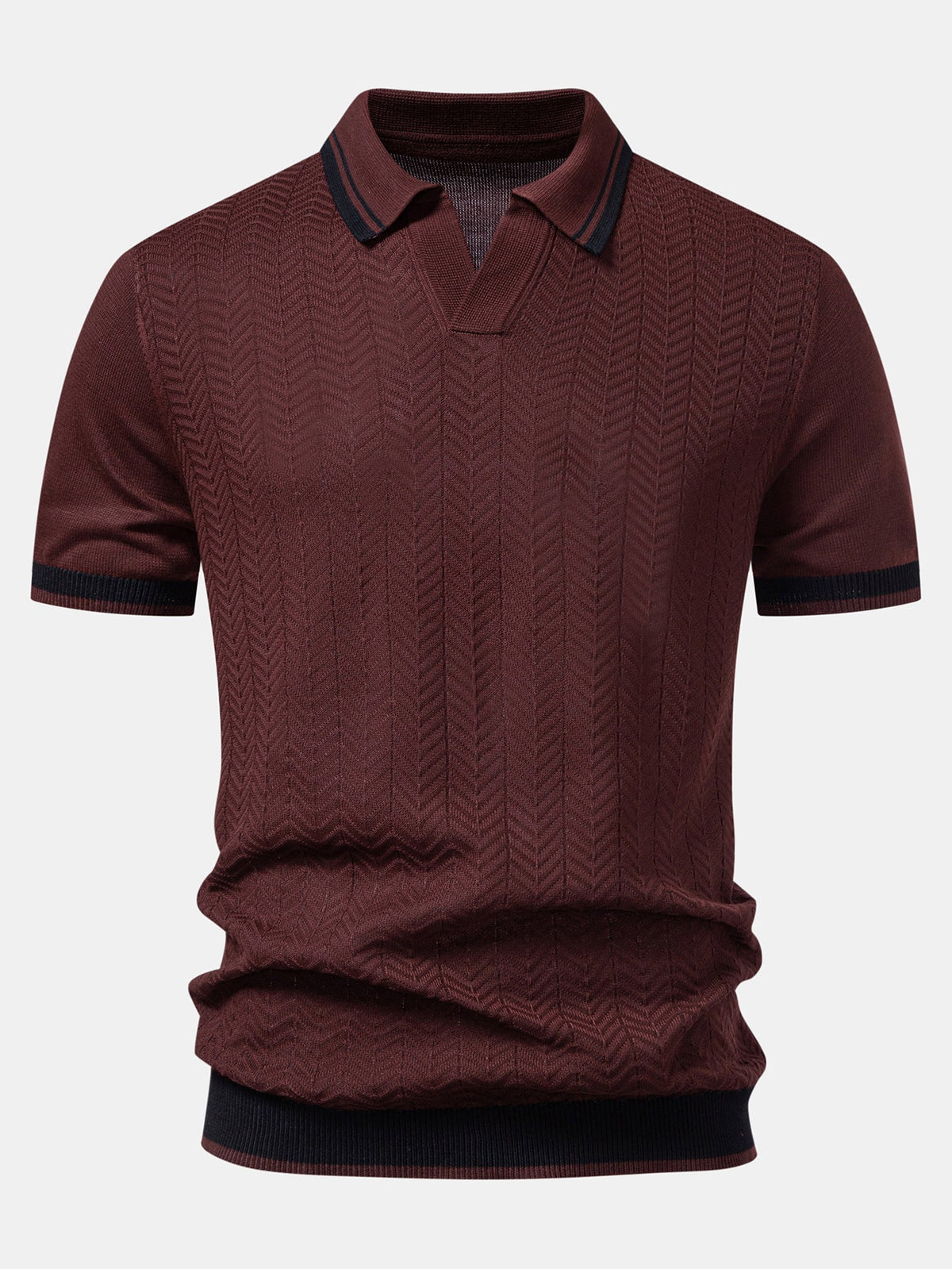 Polo de punto con cuello en V y jacquard texturizado en contraste